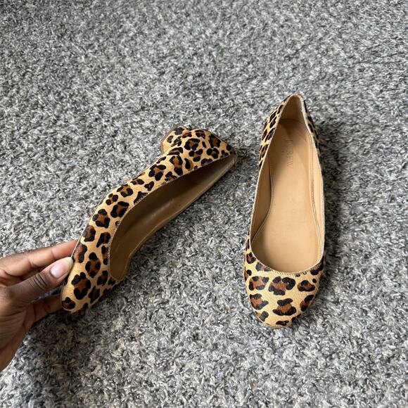 J. Crew Lily Flats Leopard Calf Hair Round Toe Shoes Size 7.5 Office Career - Picture 3 of 10